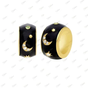 14k Gold Diamond & Emerald Black Enamel Rondelle Bead / Roundel Bead 5.20x9mm