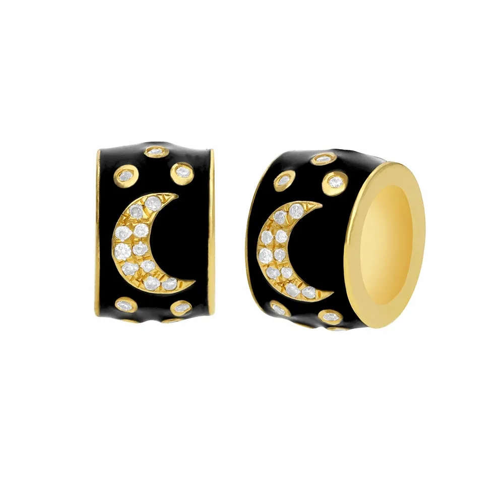 14k Gold Diamond & Emerald Black Enamel Rondelle Bead / Roundel Bead 5.20x9mm