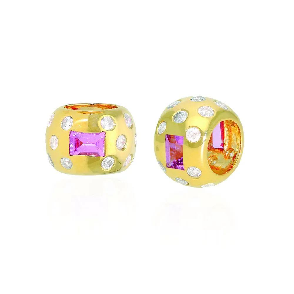 14k Gold Diamond & Emerald Rondelle Bead / Roundel Charm 5.80x7.50mm