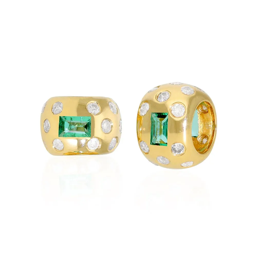 14k Gold Diamond & Emerald Rondelle Bead / Roundel Charm 5.80x7.50mm