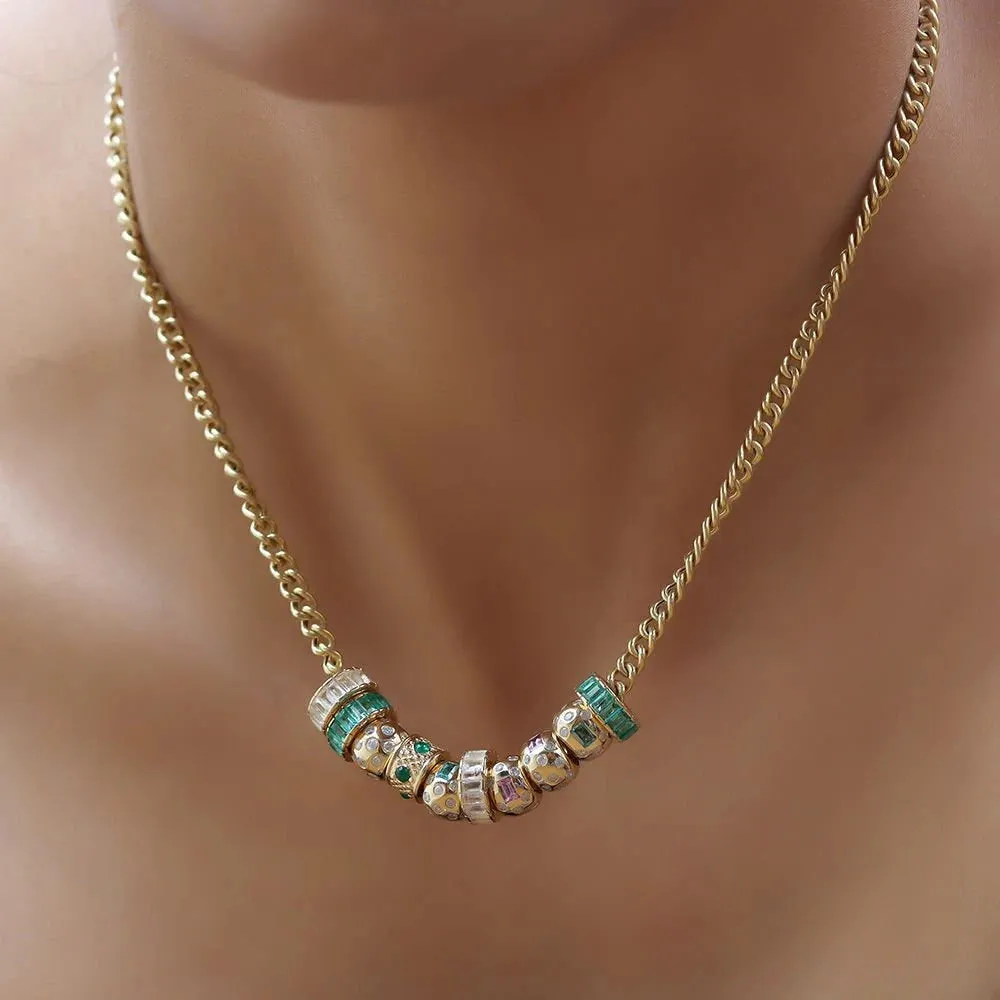 14k Gold Diamond & Emerald Rondelle Bead / Roundel Charm 5.80x7.50mm