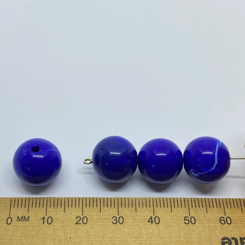 14mm Round (25) - Blue - Vintage Opaque Marbled Effect Beads