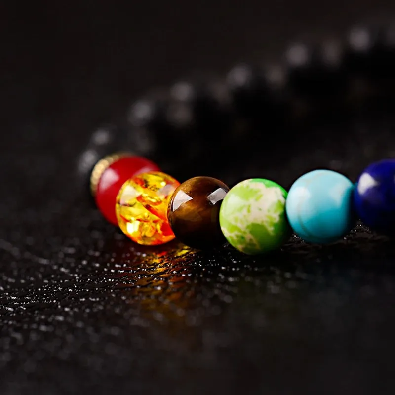 8mm Unisex 7 Chakra Bracelets Lava Stone Healing Beaded Bangle Diffuser Bracelets Balance Yoga Jewelry Gifts for Men Women