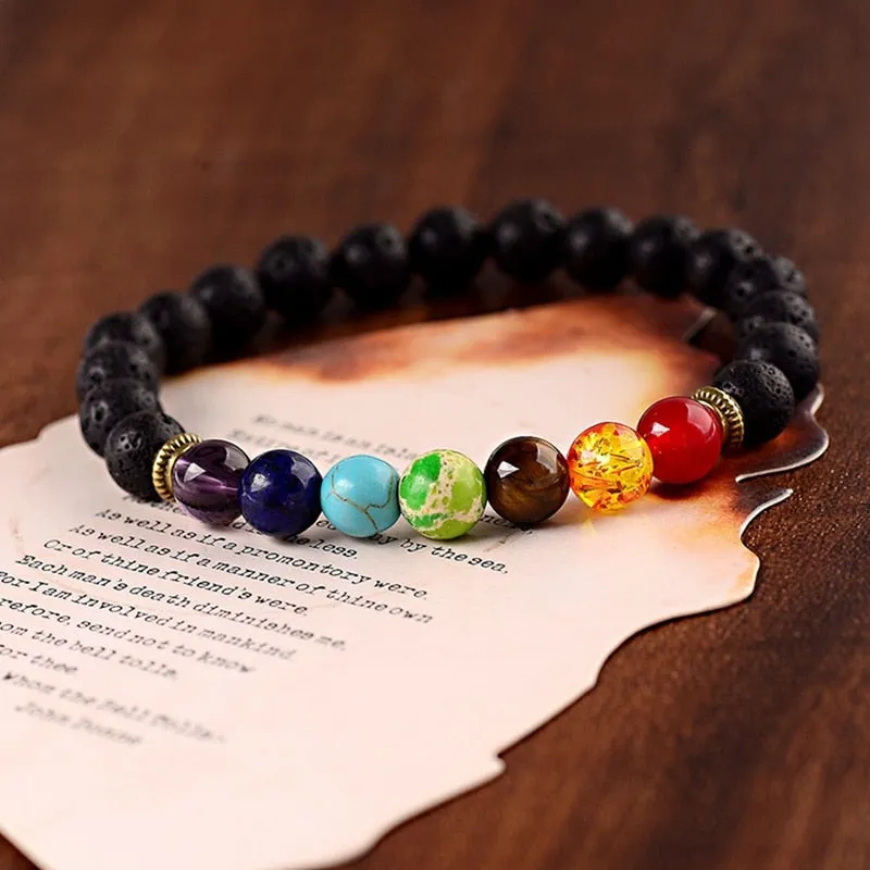 8mm Unisex 7 Chakra Bracelets Lava Stone Healing Beaded Bangle Diffuser Bracelets Balance Yoga Jewelry Gifts for Men Women