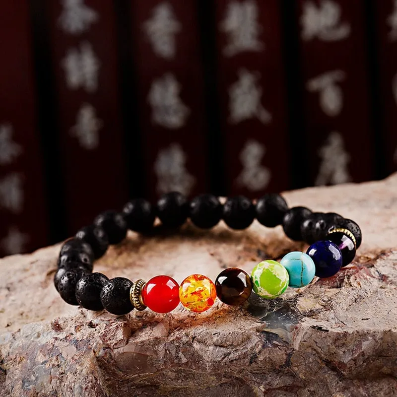 8mm Unisex 7 Chakra Bracelets Lava Stone Healing Beaded Bangle Diffuser Bracelets Balance Yoga Jewelry Gifts for Men Women