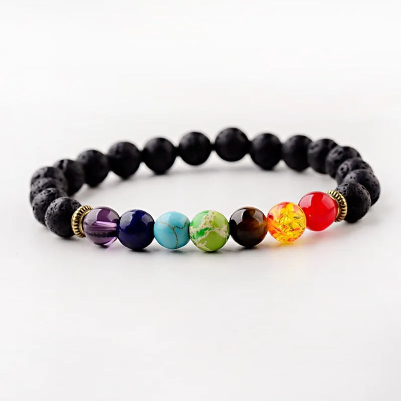 8mm Unisex 7 Chakra Bracelets Lava Stone Healing Beaded Bangle Diffuser Bracelets Balance Yoga Jewelry Gifts for Men Women