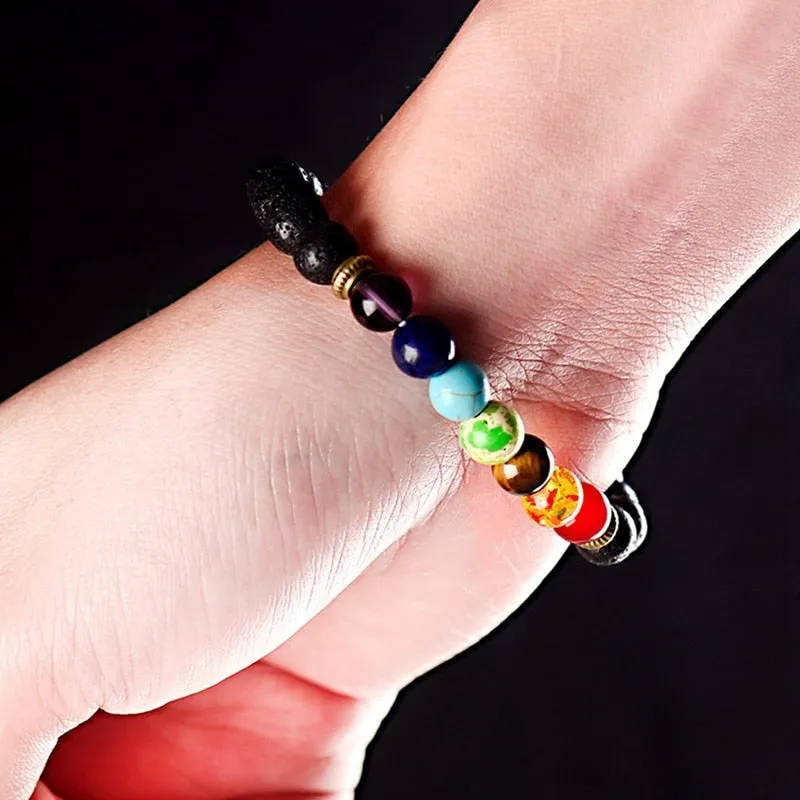 8mm Unisex 7 Chakra Bracelets Lava Stone Healing Beaded Bangle Diffuser Bracelets Balance Yoga Jewelry Gifts for Men Women