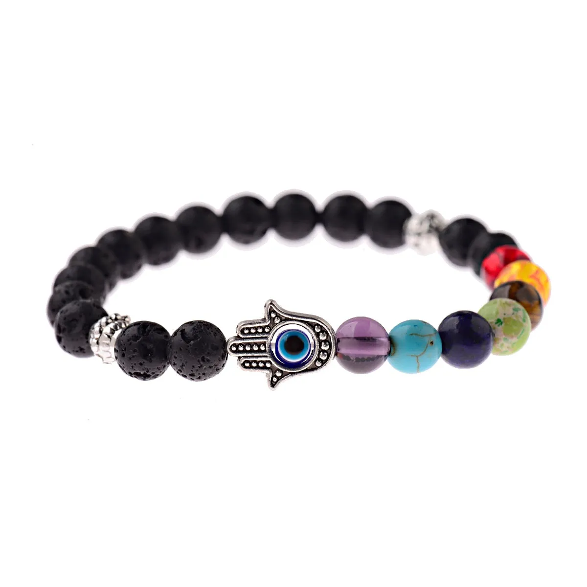 8mm Unisex 7 Chakra Bracelets Lava Stone Healing Beaded Bangle Diffuser Bracelets Balance Yoga Jewelry Gifts for Men Women