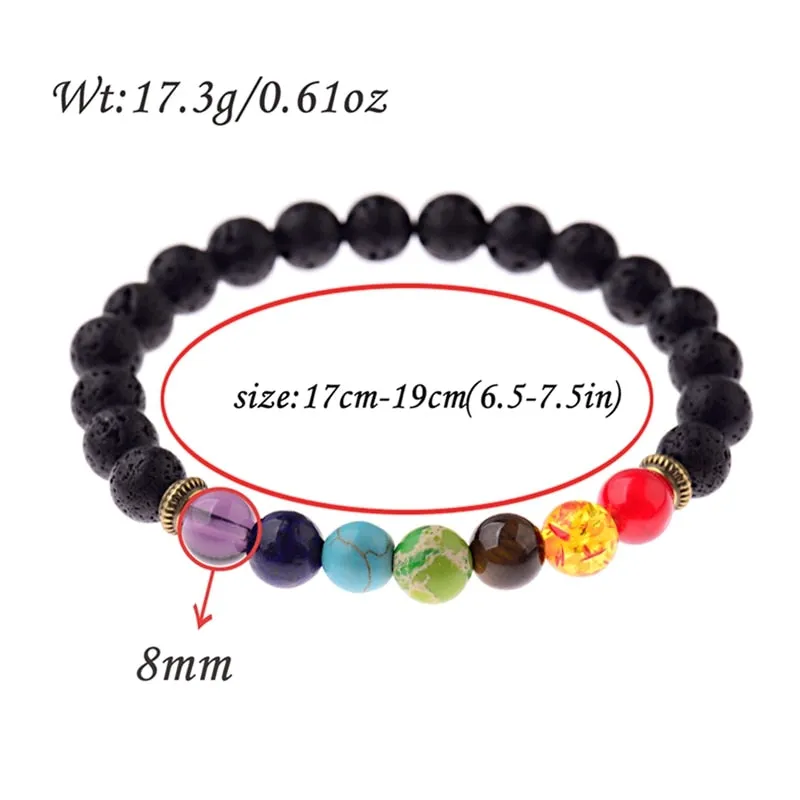 8mm Unisex 7 Chakra Bracelets Lava Stone Healing Beaded Bangle Diffuser Bracelets Balance Yoga Jewelry Gifts for Men Women