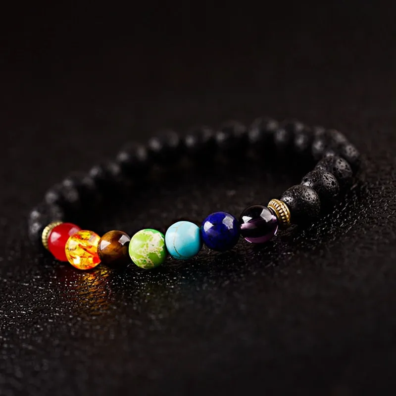 8mm Unisex 7 Chakra Bracelets Lava Stone Healing Beaded Bangle Diffuser Bracelets Balance Yoga Jewelry Gifts for Men Women