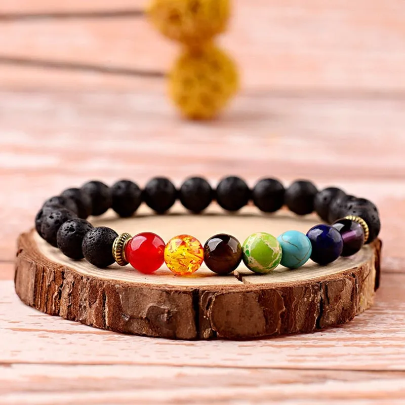 8mm Unisex 7 Chakra Bracelets Lava Stone Healing Beaded Bangle Diffuser Bracelets Balance Yoga Jewelry Gifts for Men Women