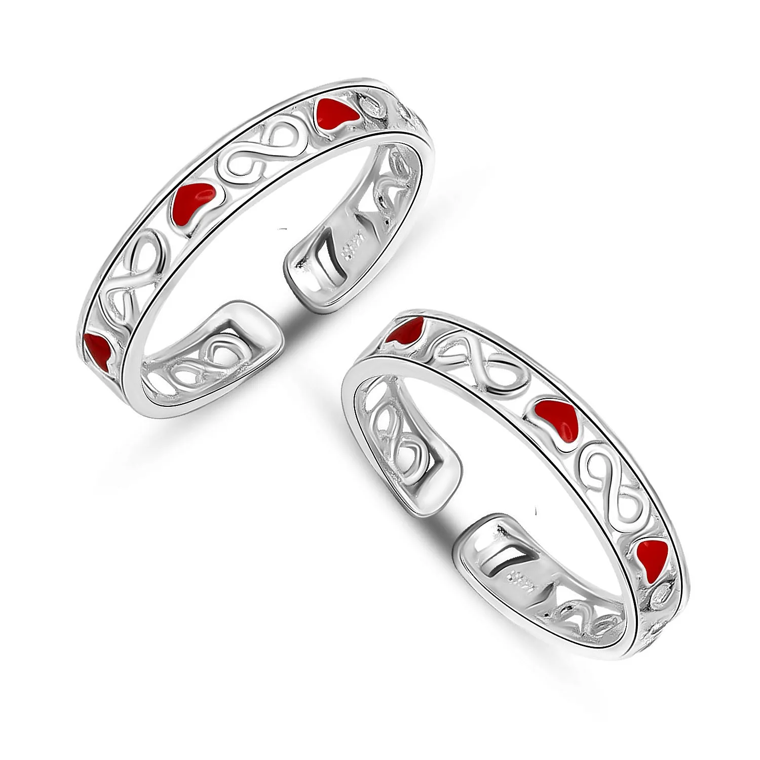 925 Sterling Silver Lovely Enamel Heart Design Adjustable Toe Ring for Women