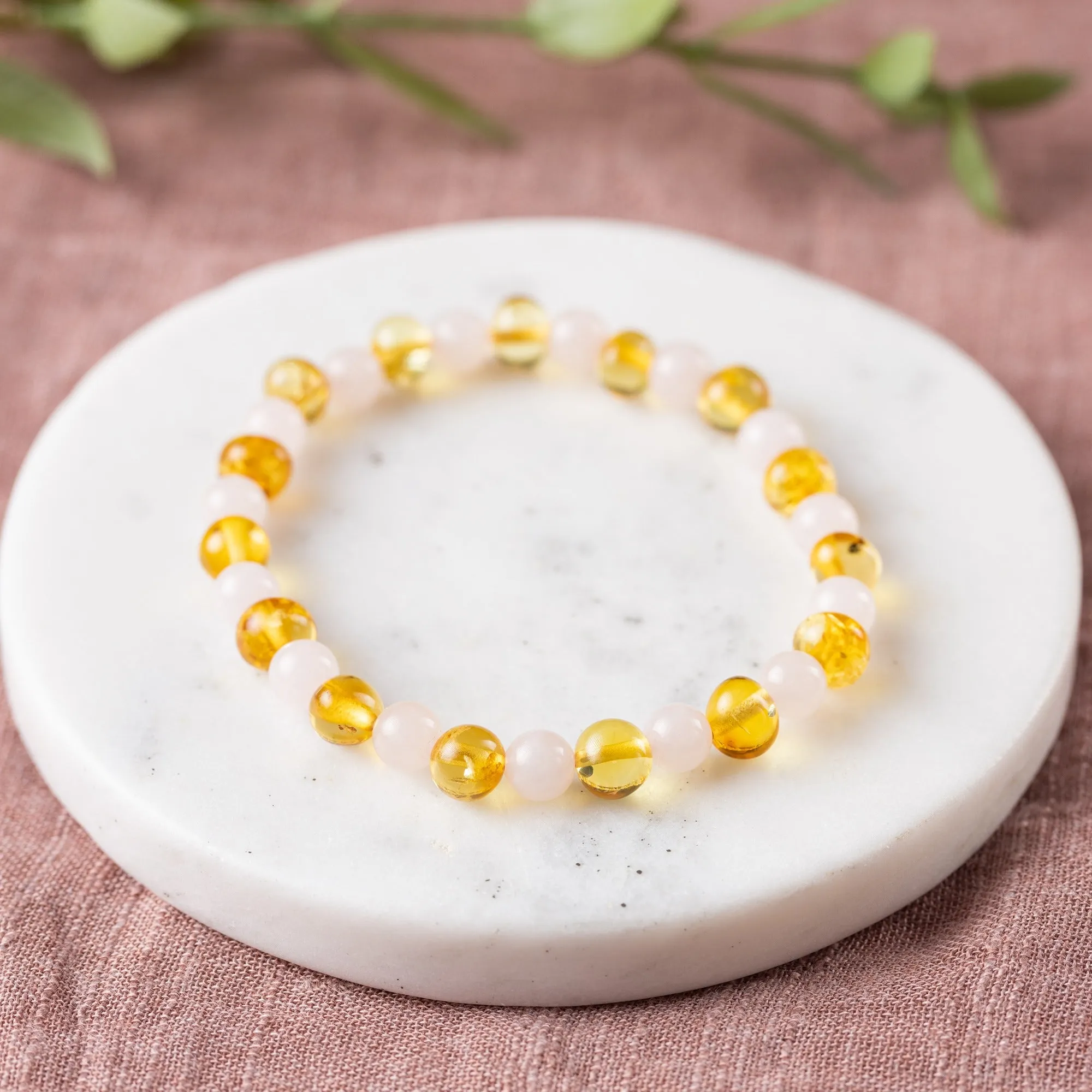 Adults | Rose Quartz   Honey Amber Bracelet