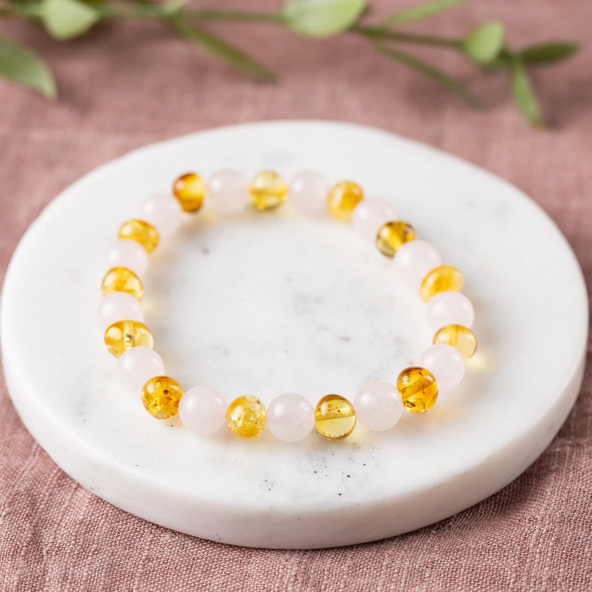 Adults | Rose Quartz   Honey Amber Bracelet