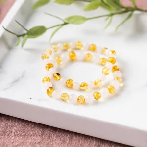 Adults | Rose Quartz   Honey Amber Bracelet