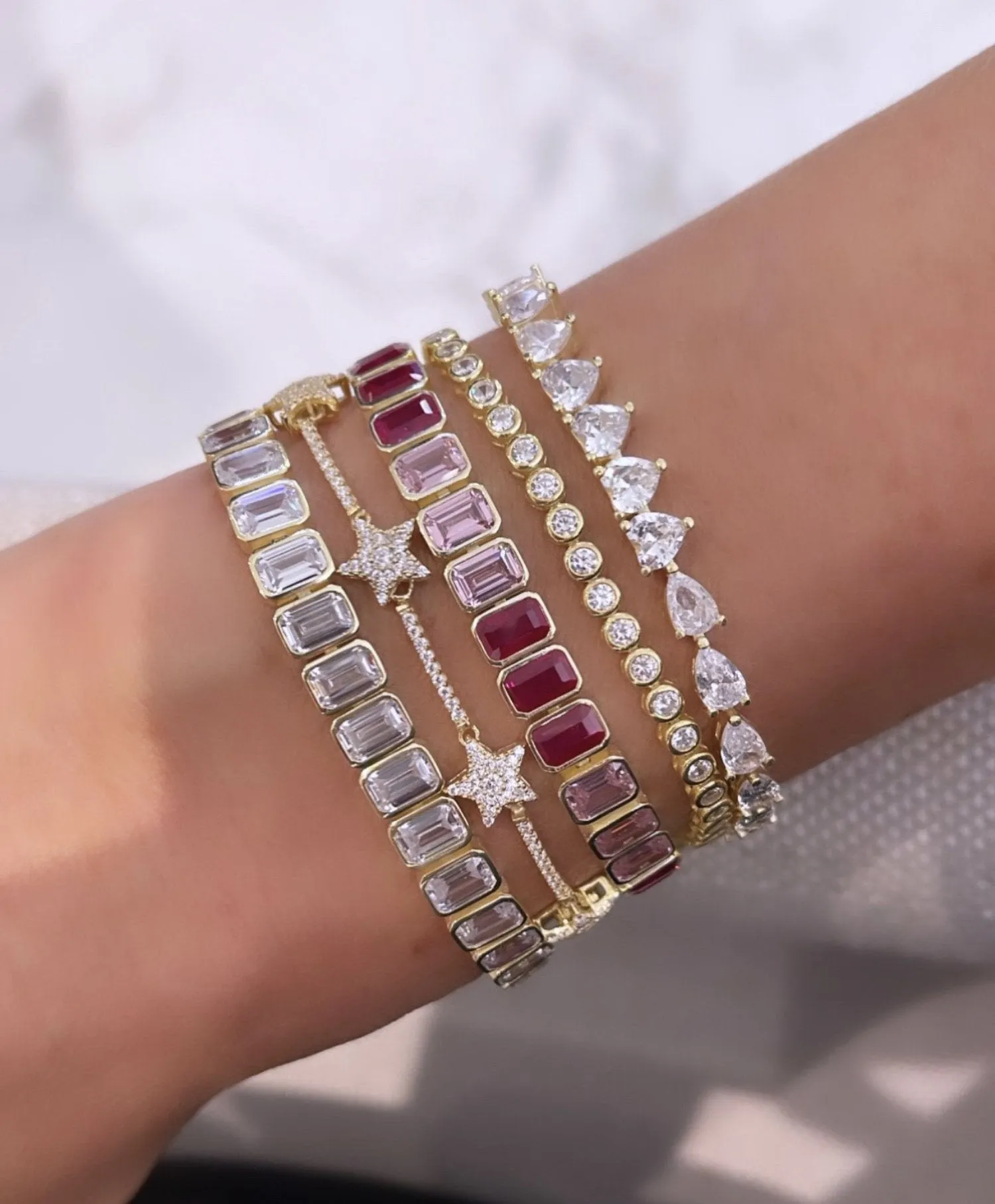 Bezel-Set Colored Emerald Tennis Bracelet