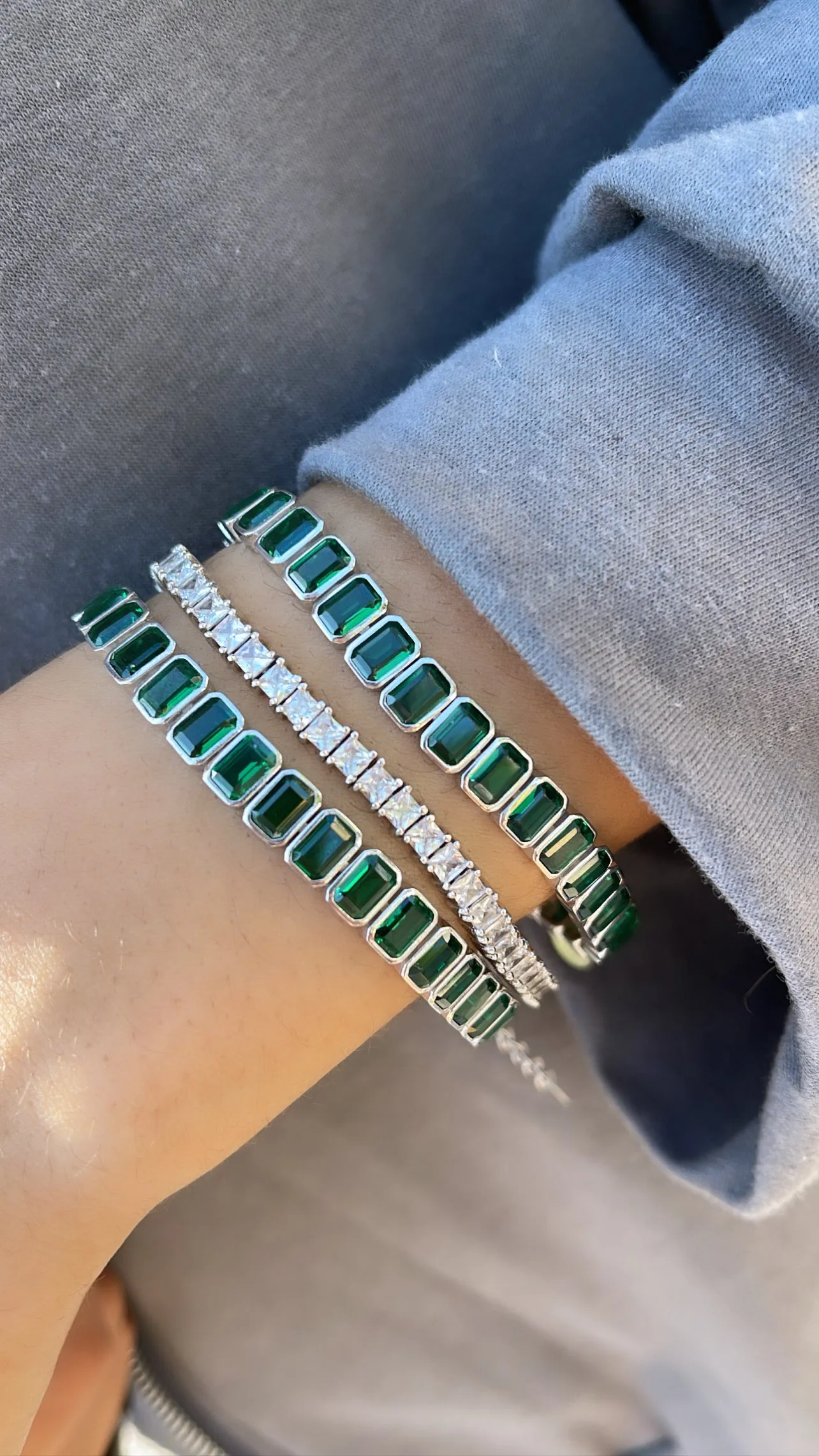 Bezel-Set Colored Emerald Tennis Bracelet