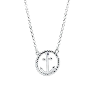 Ladies Anchor Circle Rope Necklace from Nau-T-Girl in Silver with Imitation Blue Stone