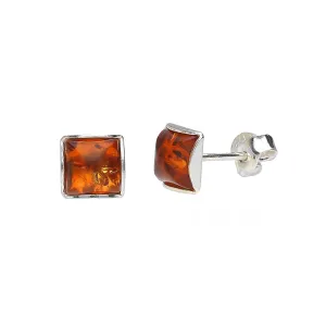 MILENA Stud Earrings Silver and Cognac Amber Square 5 mm