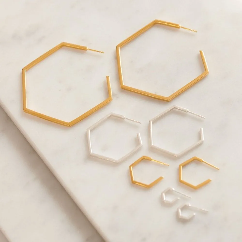 Mini Hexagon Hoop Earrings - Gold - HXE18GP