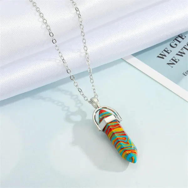 N2028 Silver Multi Color Pattern Imitation Stone Necklace with FREE Earrings