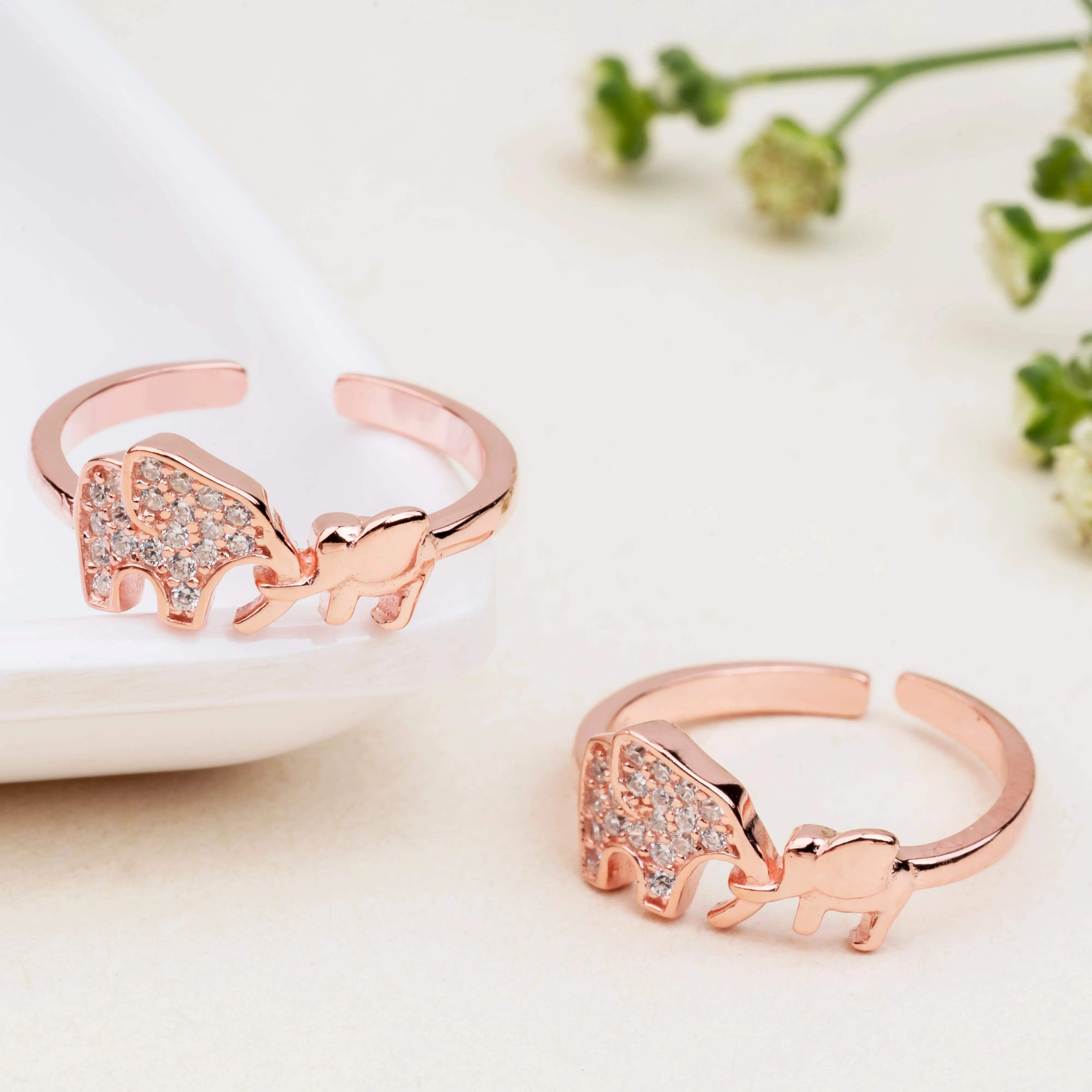 Silver Rose Elephant Toe Ring