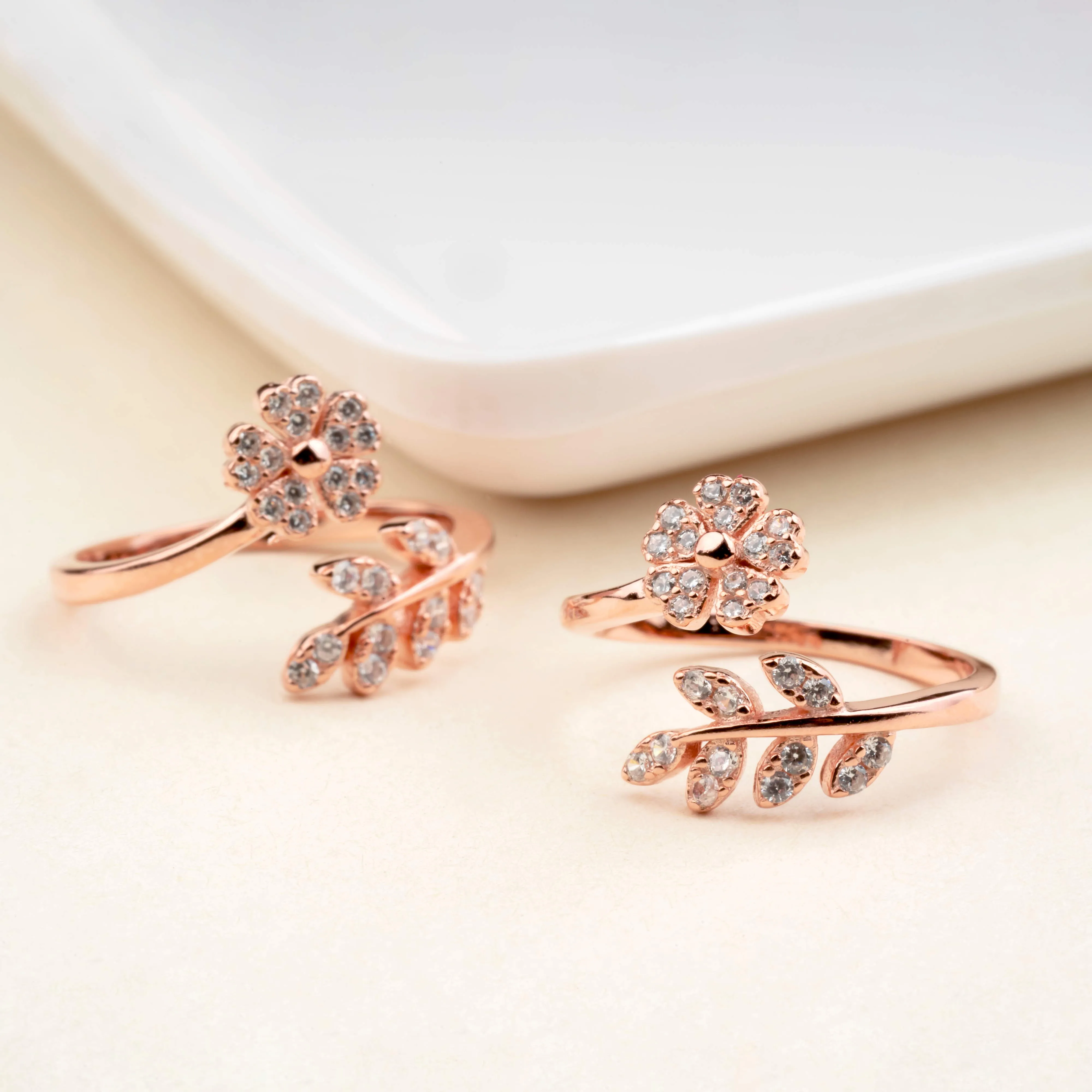 Silver Rose Flower Leaf Toe Ring