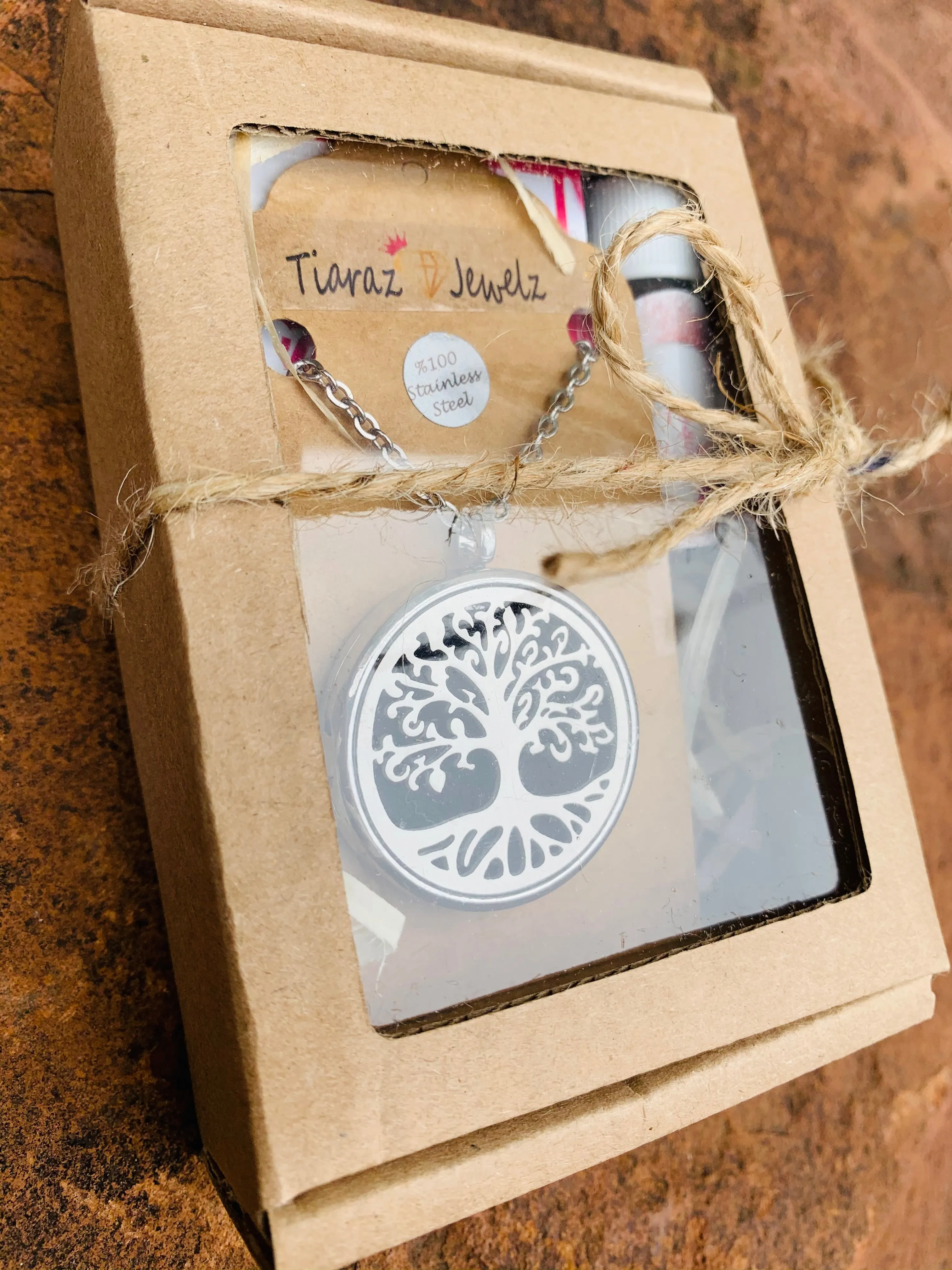Stainless Steel Tree Of Life Essential oil Diffuser Necklace with 5ml Essential oil